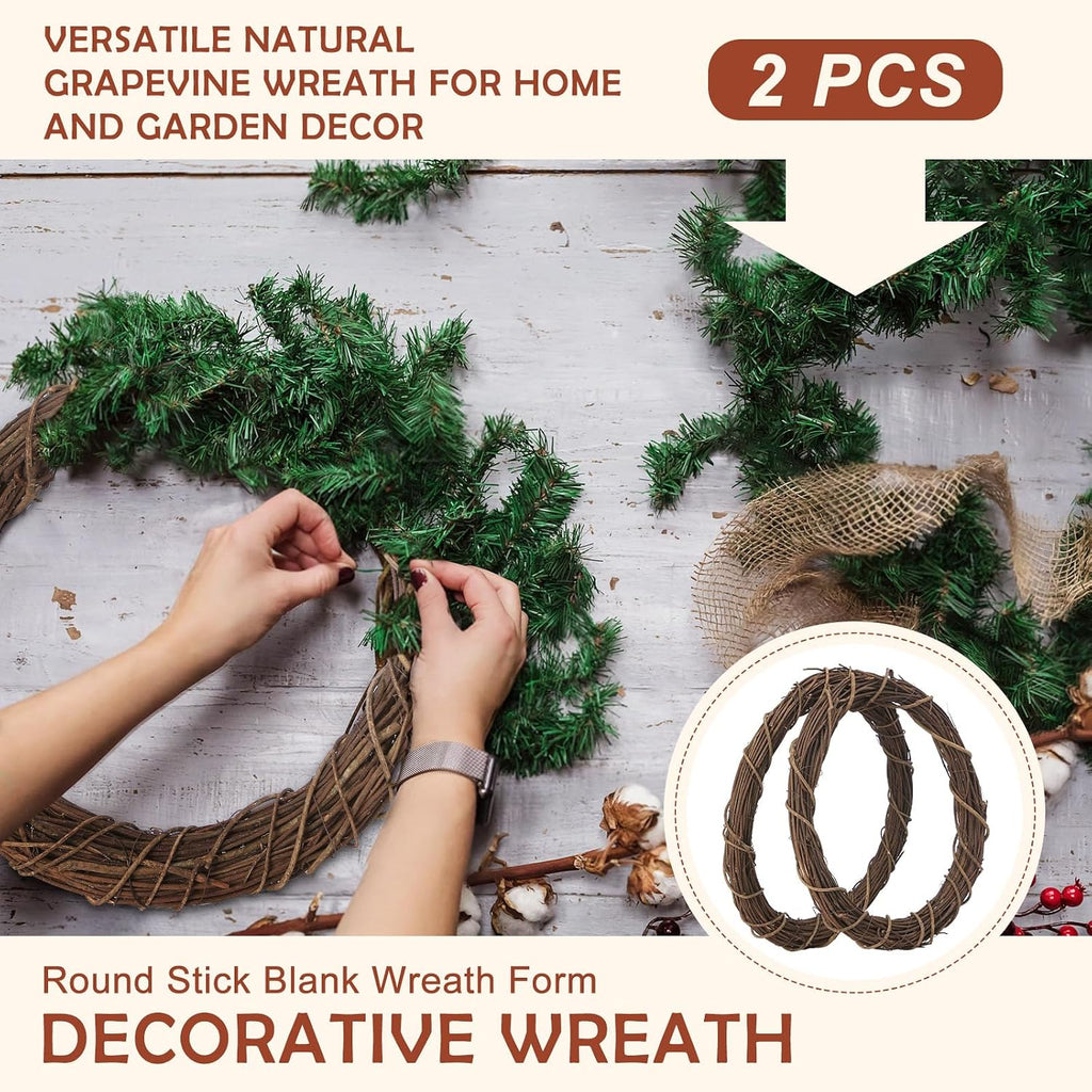 14 inch natural bare grapevine wreath, rustic twig shown in use