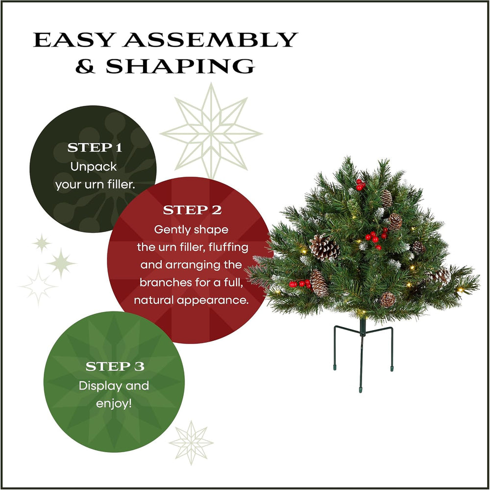National Tree Company 18in Pre-Lit Frosted Berry Christmas Urn Filler