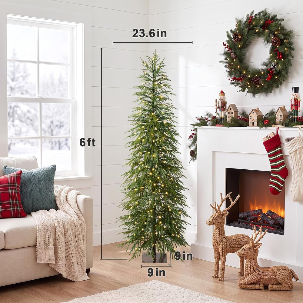 6ft Pre-Lit Artificial Slim Christmas Tree for Indoor Decor