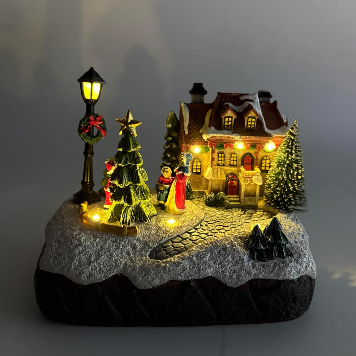 Christmas Village Houses Scene Christmas Indoor Decorations Village House Figurine Light Xmas Tree Decor Gift Winter Holiday Ornament