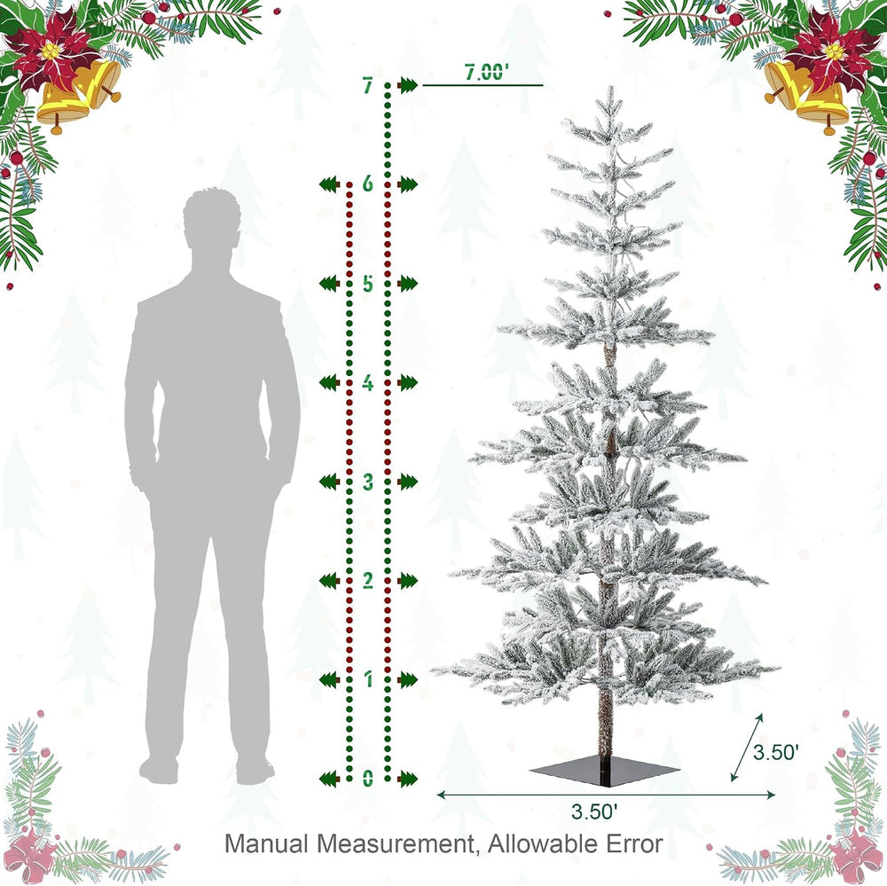 Glitzhome Flocked Christmas Tree, 7ft Pre-Lit Artificial Christmas Tree with ...