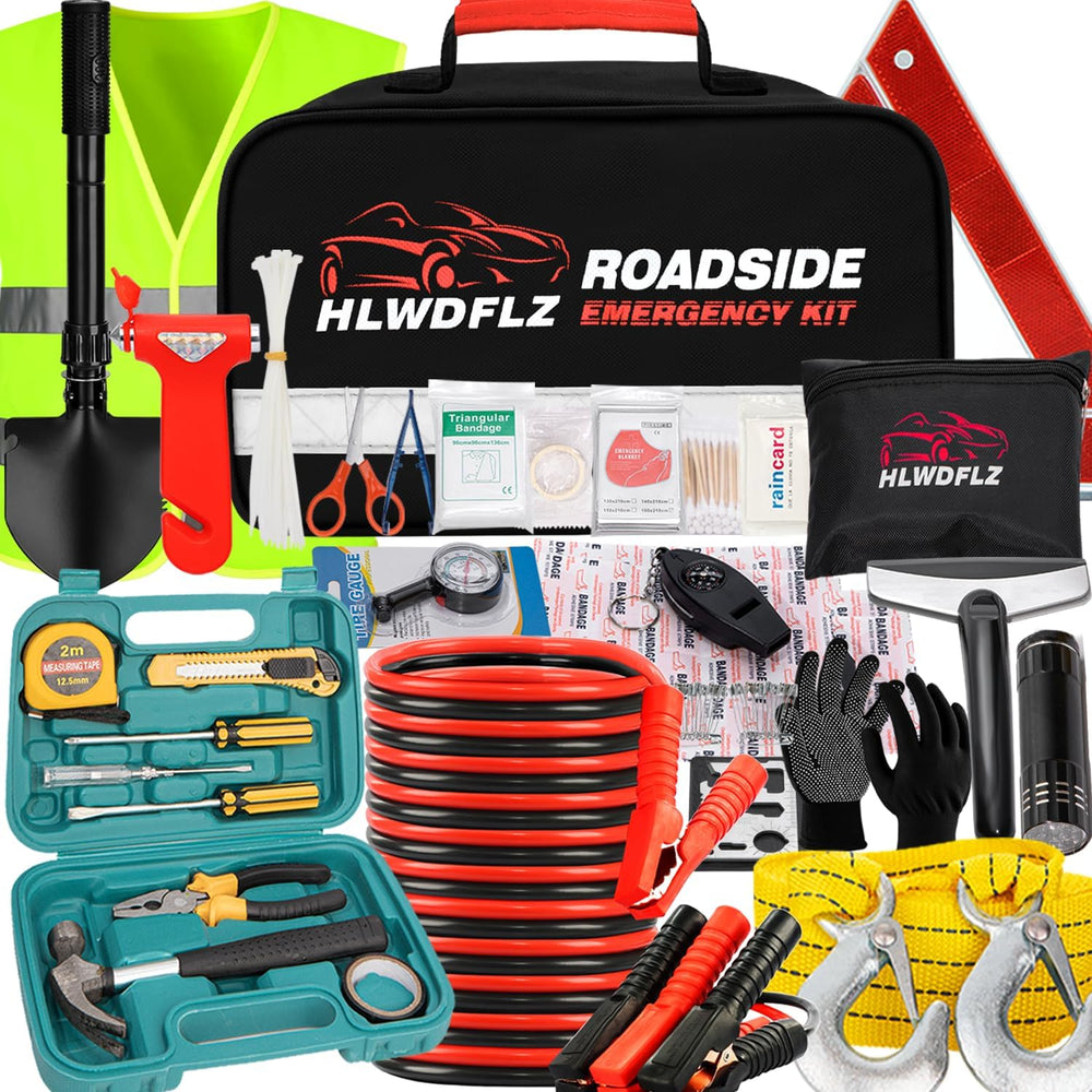 Emergency Car Kit with Jumper Cables & Snow Shovel, Winter Roadside Assis...
