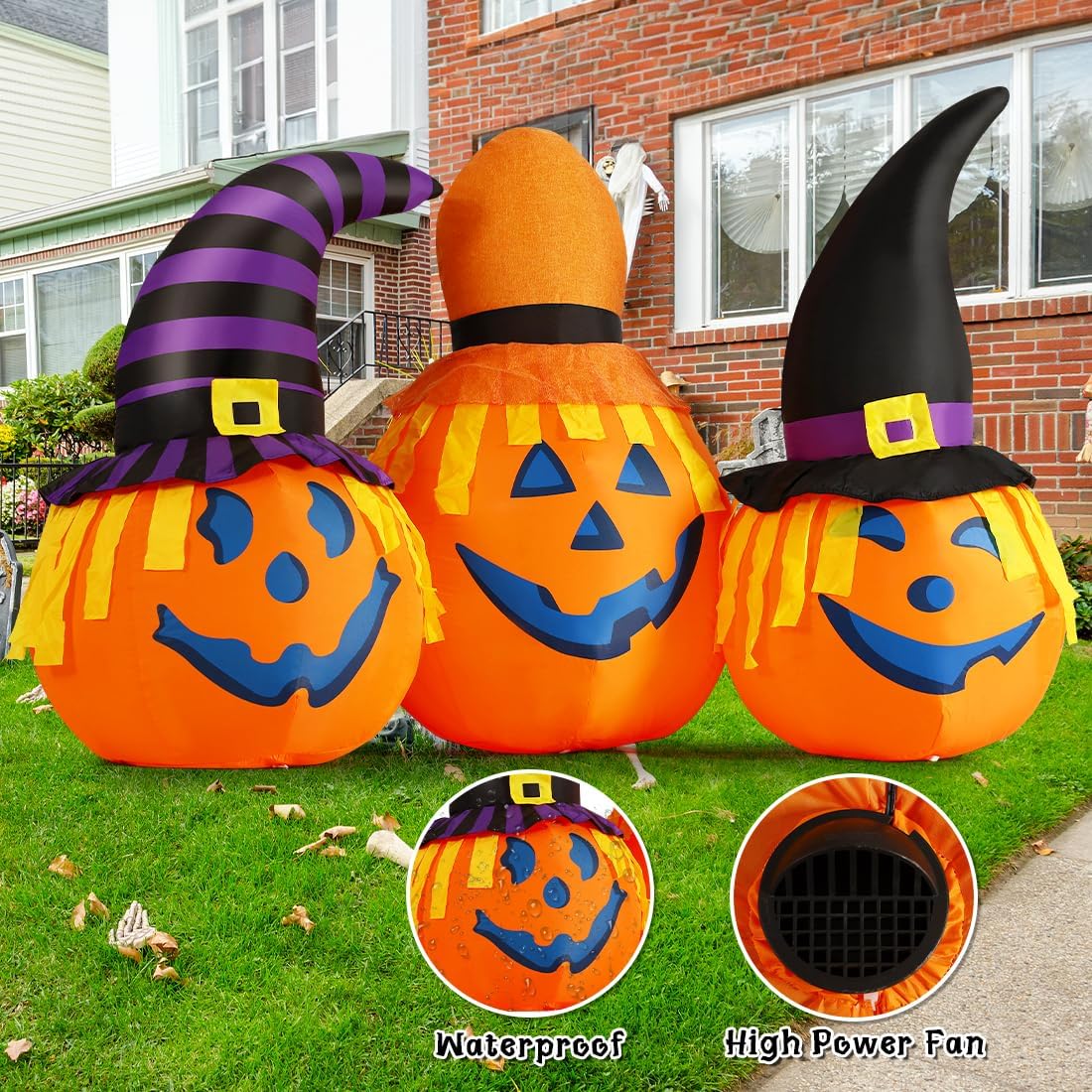 goosh 6 ft halloween inflatables outdoor pumpkin combo showing dimensions