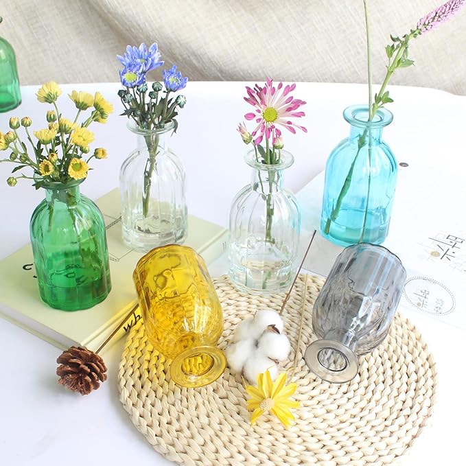 Set of 12 Glass Vases Bud Vases in Bulk, Small Vase for Flowers, Clear Vases Set for Rustic Wedding Decorations, Home Table Flower Decor, Shelf Decor Mini Vases 2.85"X 5.4"