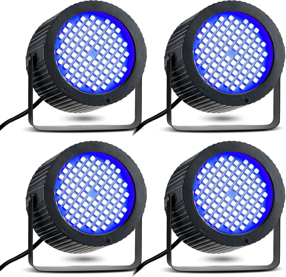 Funtery 4 Pcs Strobe Lights 88 LEDs Sound Activated Stage DJ,Blue