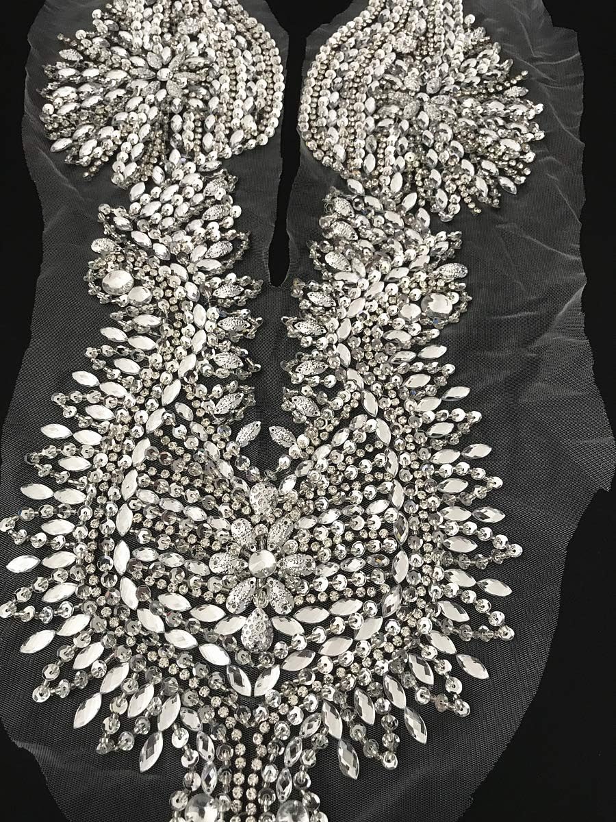 New Handmade Rhinestones Sequins Applique mesh Beaded Crystals Trim Patches f...