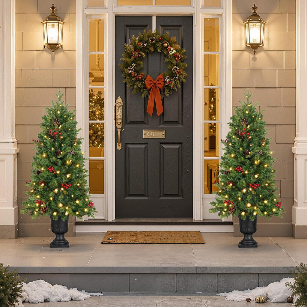 Alupssuc 4FT Prelit Plug-in Artificial Christmas Tree with Lights, 2 Pack