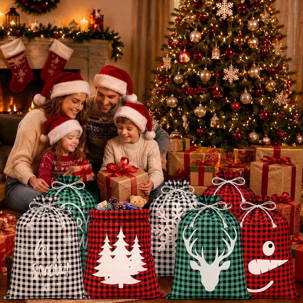 windyun 16 pcs christmas drawstring bag santa sack, close-up detail