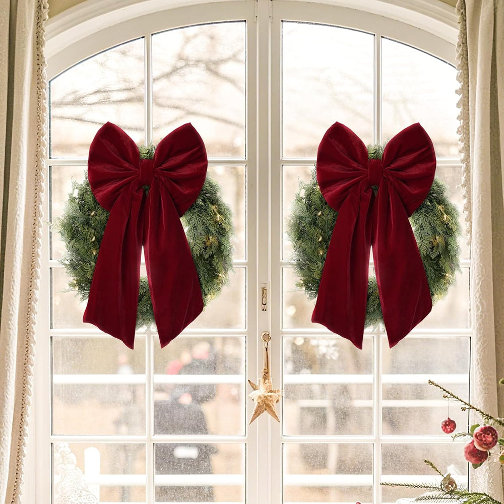 Christmas Decorations - 2 Pack Large Red Velvet Christmas Bows