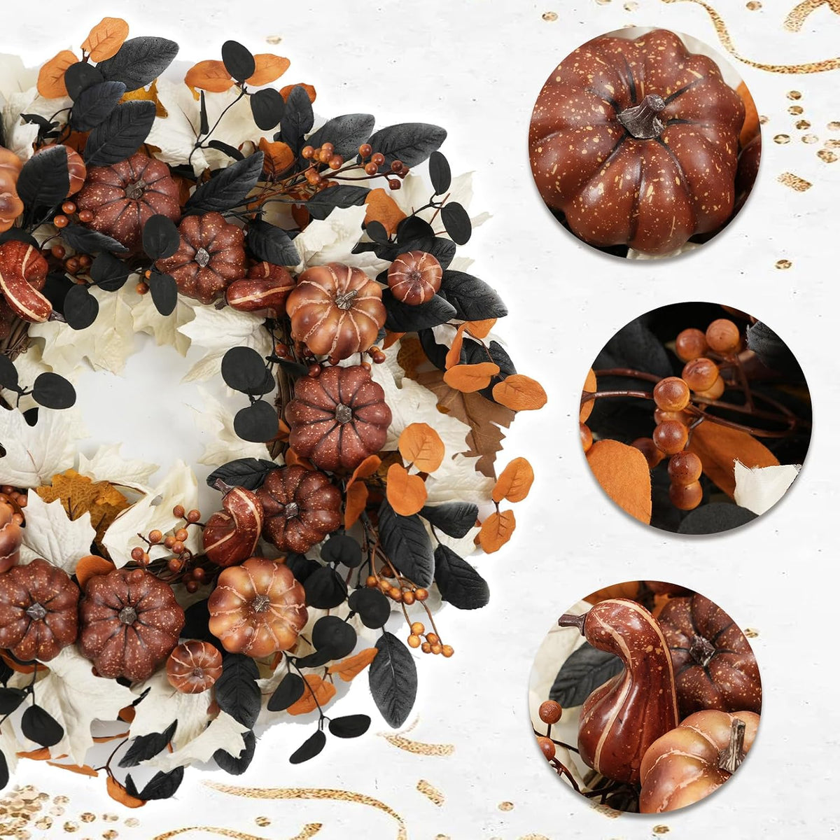 24" fall pumpkin wreath artificial halloween wreath for shown in use
