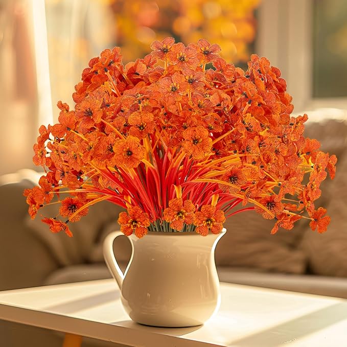 20 Bundles Artificial Fall Flowers No Fade Faux Autumn Plants Fake Flowers No Fade Faux Plastic Plants Thanksgiving Harvest Decoration (Fall Red)