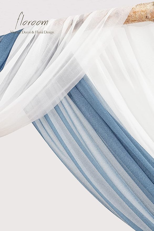 Floroom Wedding Arch Draping Fabric 2 Panels 20Ft Chiffon Fabric Drapes Arbor Drapery Wedding Ceremony Reception Swag Decorations (White & Dusty Blue)