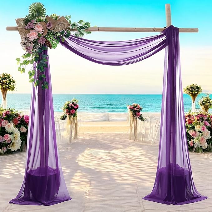 MDS Halloween Chiffon Draping Fabric - 2 Panel, 30" Wide x 50ft Long - Sheer Spooky Arbor & Canopy Drapery for Haunted House Backdrops, Party Ceilings, DIY Costumes & Themed Events - Cadbury Purple (Pack of 2)