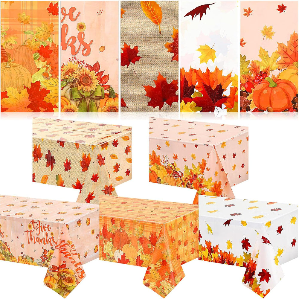 15 Pcs Thanksgiving Tablecloth Plastic Disposable Fall Table Cover, 54x108"