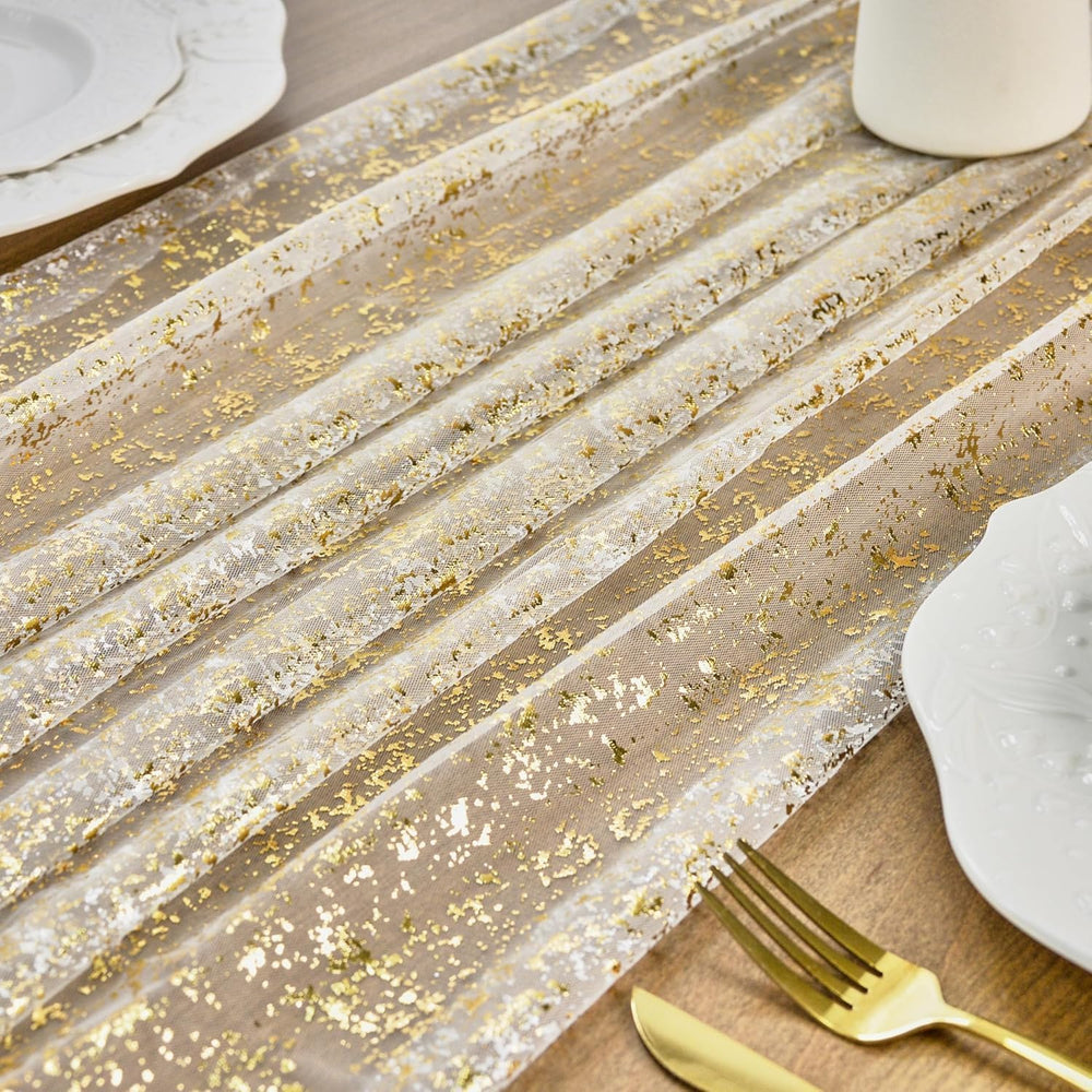 FEXIA 8Pcs Gold Table Runner 10FT Gauze Glitter Wedding Party Decorations