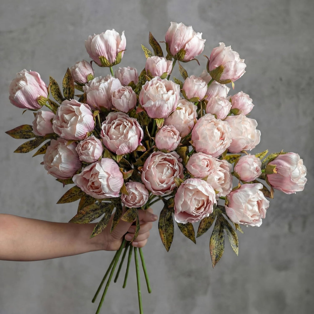 Thiccywoov Faux Silk Peony Artificial Flowers Stem for Vase,12 Pcs,Brownish