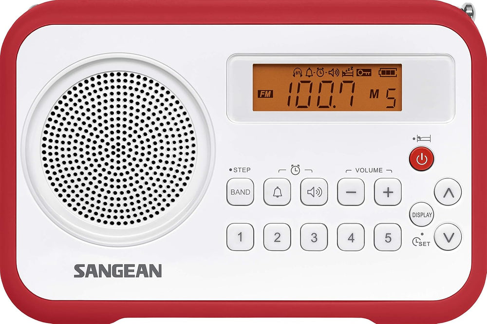 Sangean PR-D18RD AM/FM/Portable Digital Radio with Protective Bumper (White/Red)