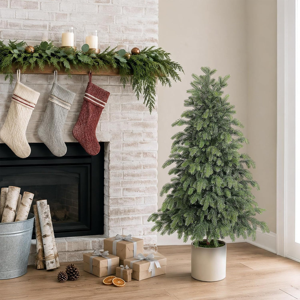 2Pcs 4FT Artificial Norfolk Pine Christmas Potted Trees for Porch Decor