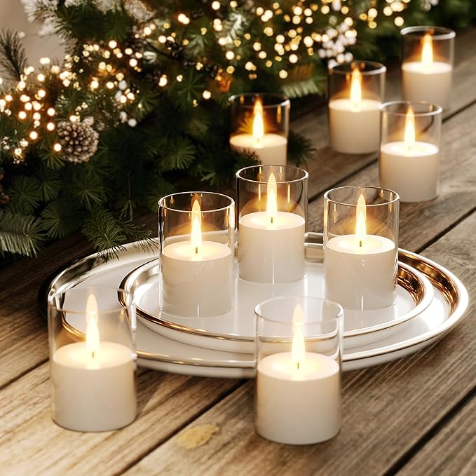 12Pack Flickering Flameless LED Candles with Remote & Timer, Battery Powered - Small Pillar & Votive, Clear (2"X3")