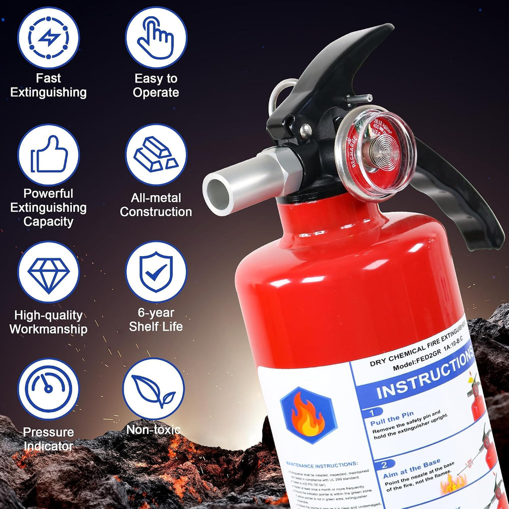 2 Pack ABC Dry Chemical Fire Extinguishers with Mount