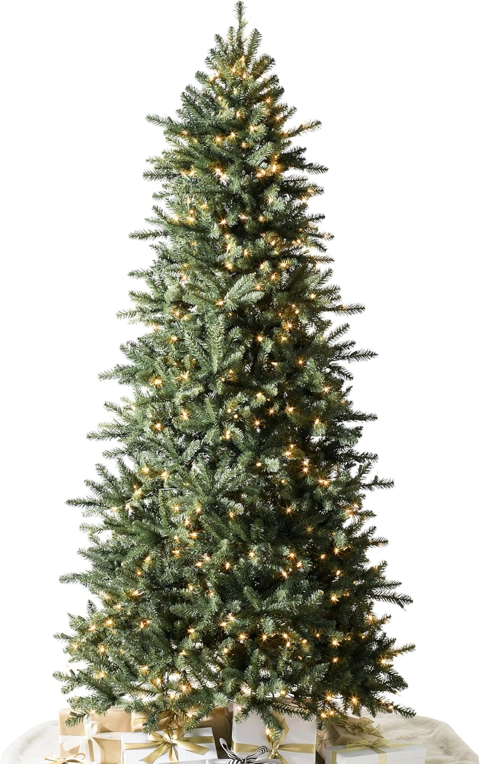 Balsam Hill 7.5ft Pre-Lit Berkshire Mountain Fir - Slim Artificial Christmas Tree with 500 Clear LED Lights, Easy Plug Technology & Premium Stand for Large Spaces