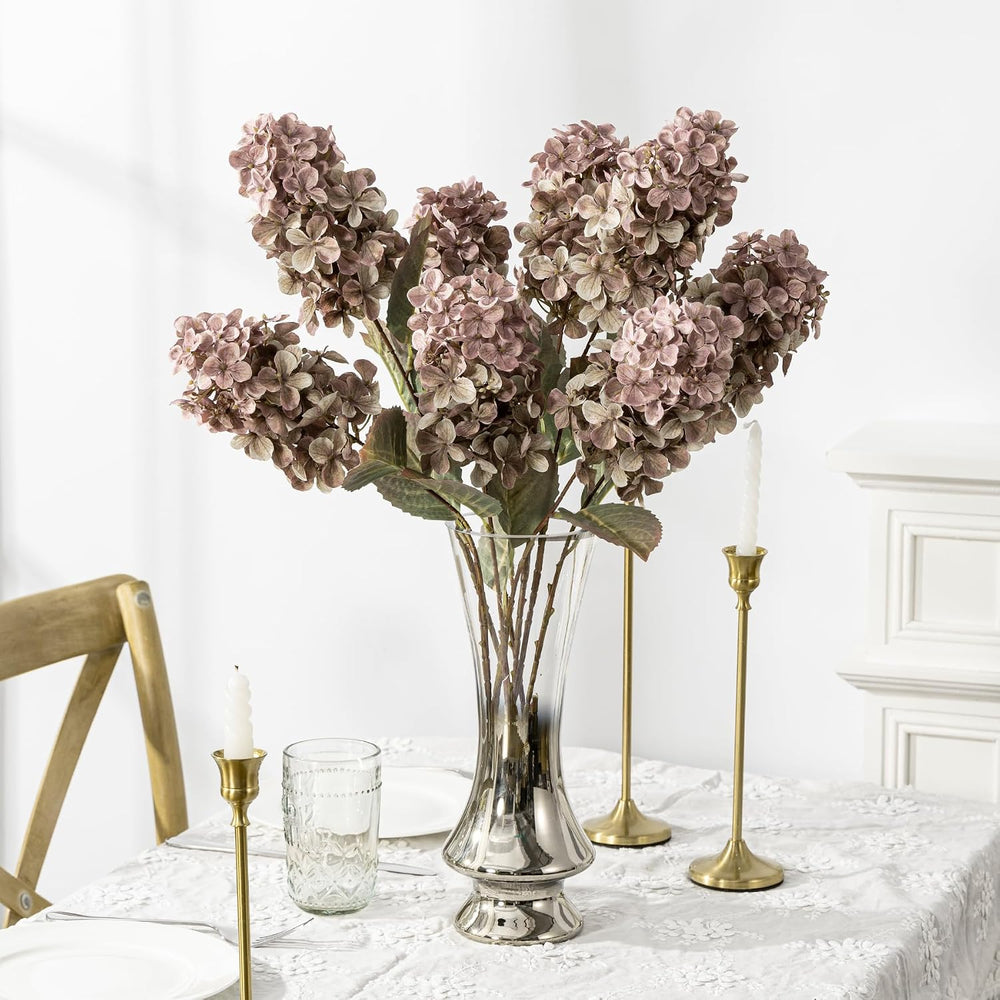 Fake Flowers Hydrangea Silk Flowers with Stems,Brown Flowers Fall Hydrangea A...
