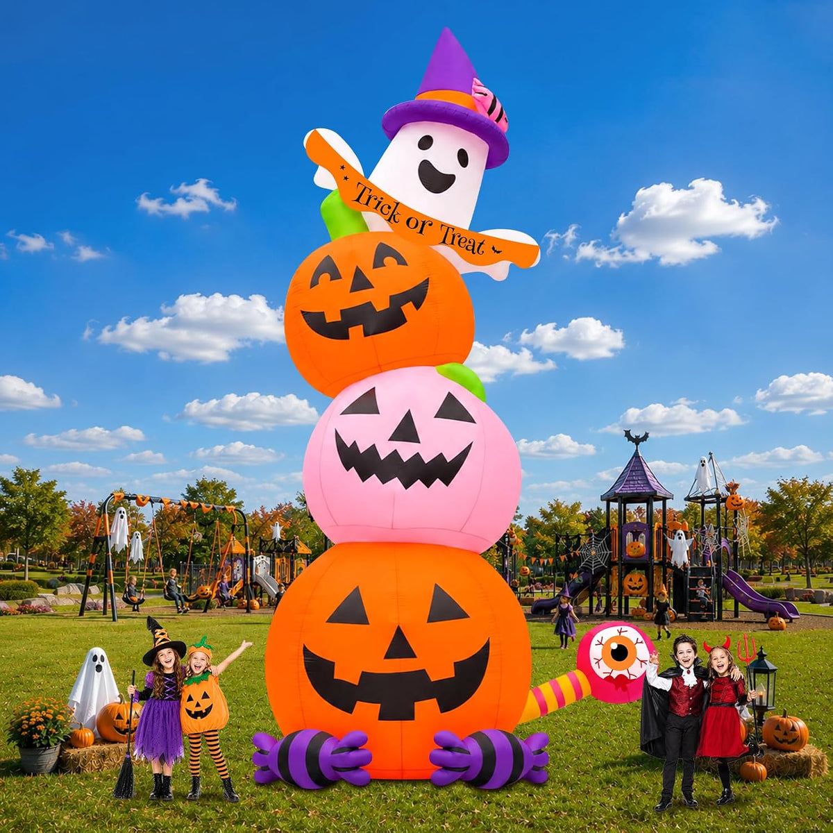 kalolary 20ft tall halloween inflatables pumpkin ghost, package contents