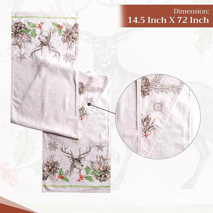Maison d' Hermine Table Runner 100% Cotton Double Layer Table Runners 72 inches Long for Thanksgiving Christmas Decorations Home Kitchen Dining Party Wedding (Christmas Dew, 14.5" x 72")