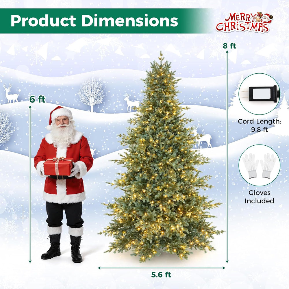 HAPPYGRILL 8 FT Pre-Lit Artificial Christmas Tree w/ 630 Warm White Lights