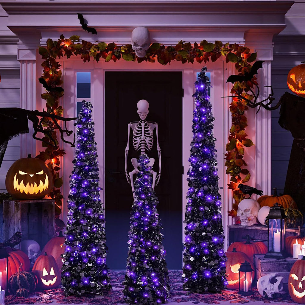 shappy 3 pcs 4/5/6 ft black tinsel halloween, package contents