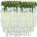 Artificial Wisteria Hanging Flowers Fake Wisteria Flower Garland Silk Vines Rattan Decor for Home Wedding Arch Wall Garden Greenery Bedroom Outdoor Office Party Decoration (36, White)