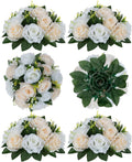 Flower Balls Wedding Rose Centerpieces: 6 Pcs Fake Flowers with Base Kissing Balls Decor Champagne &White Artificial Floral Arrangements Flower Bouquet of Roses Home Party Table DIY Decorations
