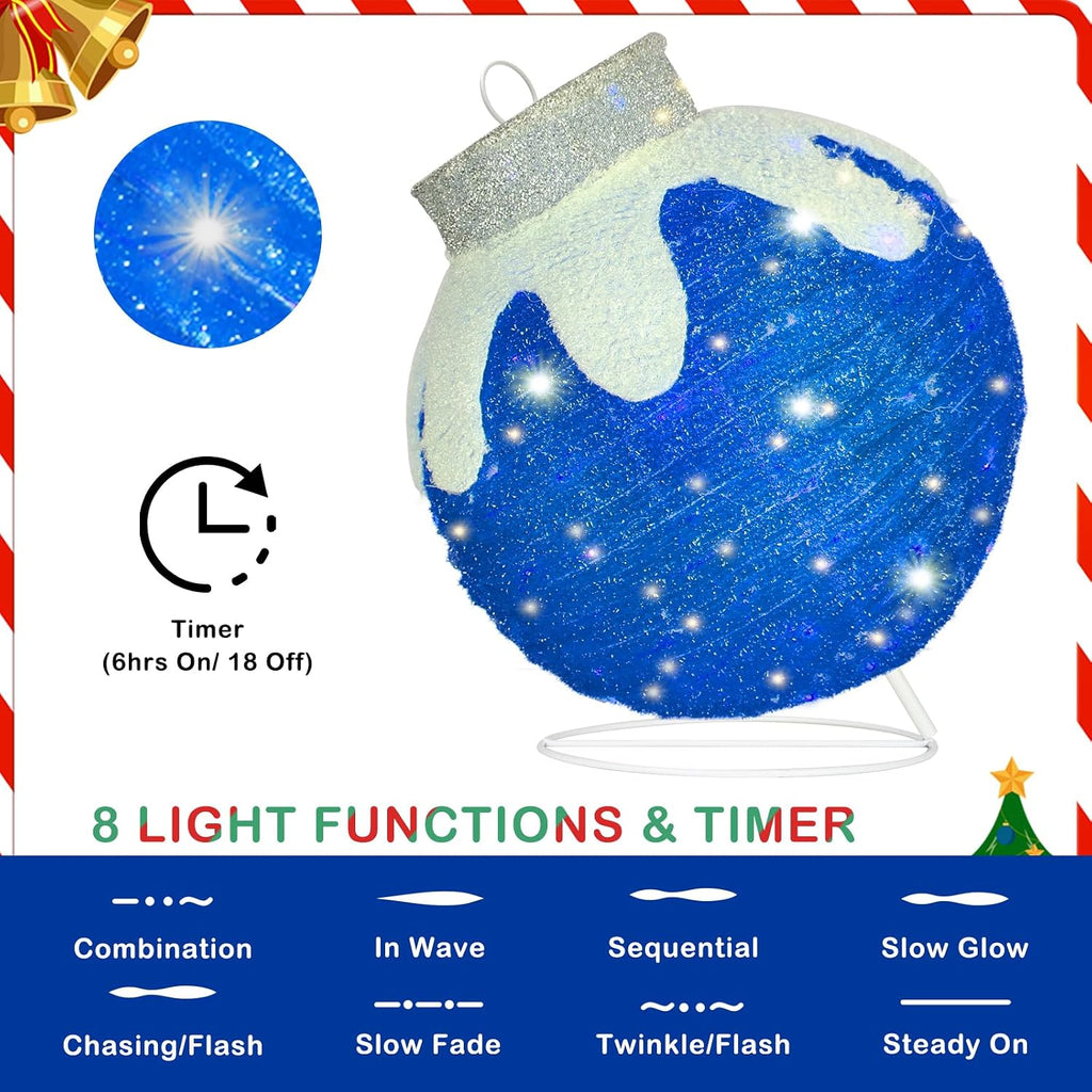 outdoor christmas ornaments, lighted pop-up holiday ball decoration, close-up detail