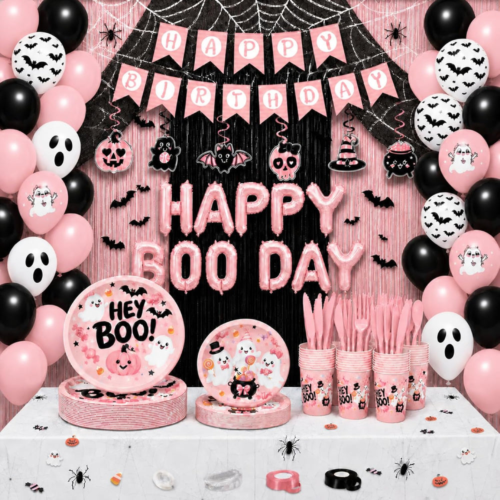UJoyant Pink Halloween Party Decorations, Birthday Tableware for 25 Guests