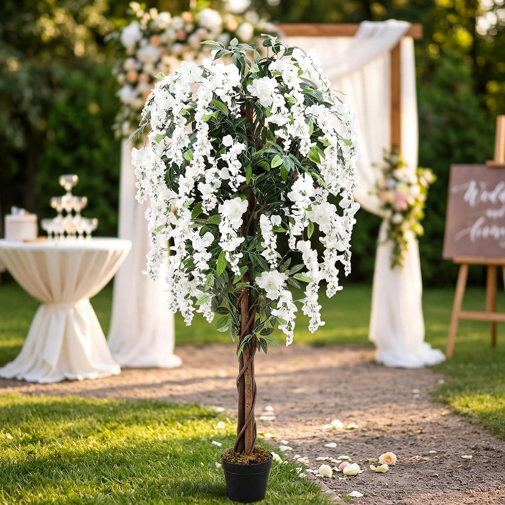 1 Pack 5ft Artificial Wisteria Tree, Tall Faux Flowering Plant, White