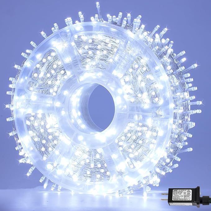 YEGUO 165ft 500 LED White Christmas Lights Outdoor Waterproof, Clear Wire String Lights Indoor, Twinkle Tree Lights Plug in with Timer Memory