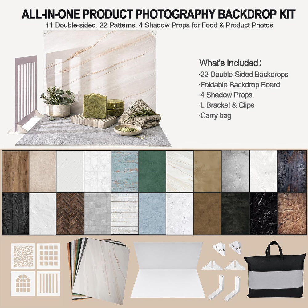 Photo Backdrop for Product Photography, 23 x 17.5 in Tabletop Kit
