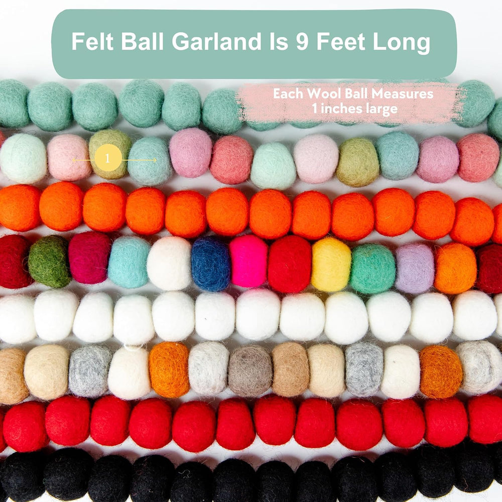 Orange Felt Ball Garland, Wool Pom Pom Garland for Halloween Christmas