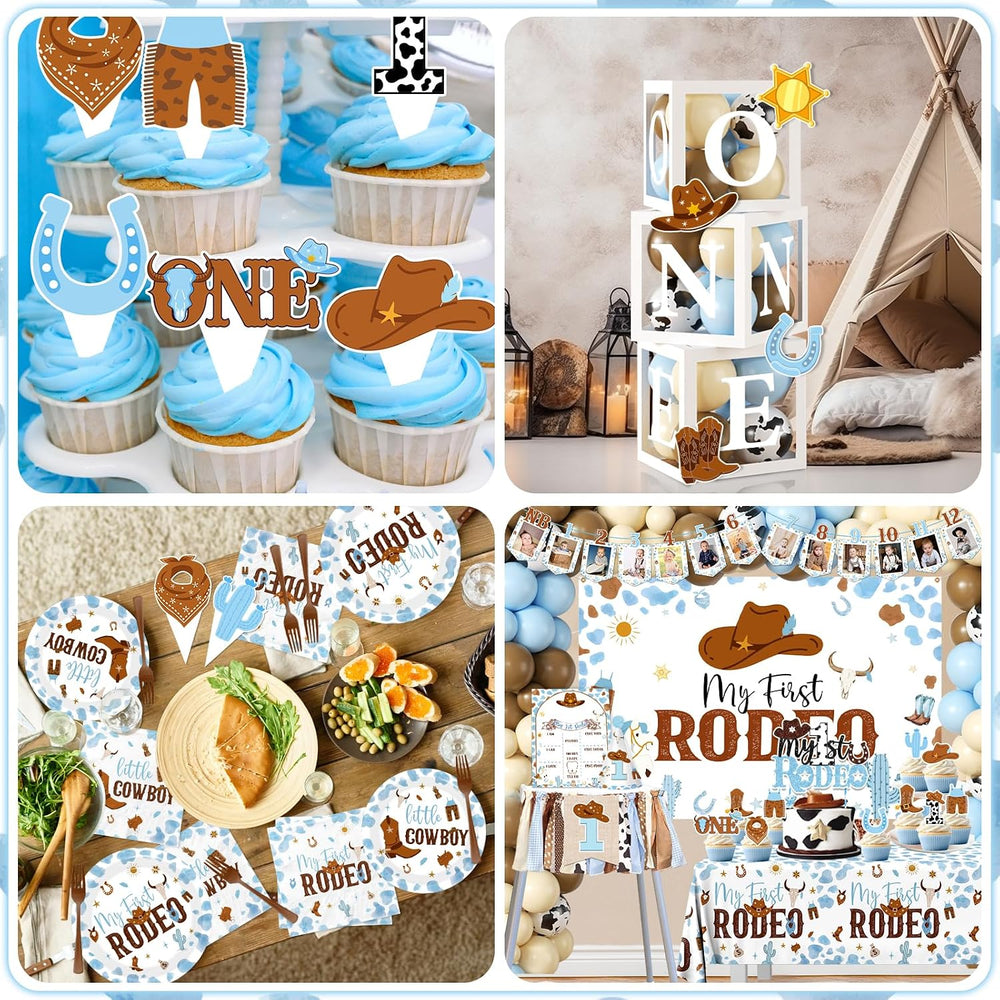 My First Rodeo Decorations Boy-239Pcs Cowboy Blue and Brown Balloon Arch Garl...