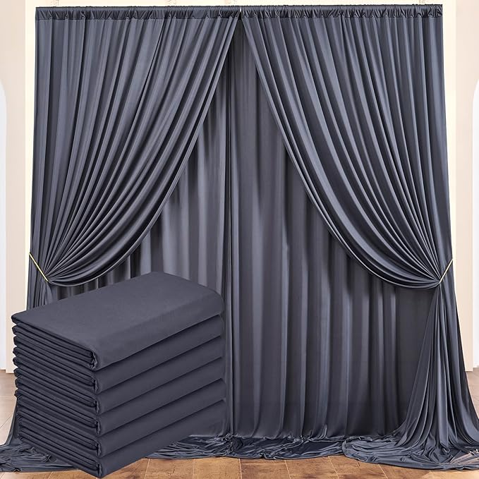30 ft x 10 ft Wrinkle Free Charcoal Backdrop Curtain for Parties, Dark Grey Polyester Photo Backdrop Drapes for Baby Shower Wedding Engagement Birthday Party Backdrop Stand,5ft x 10ft 6 Panels