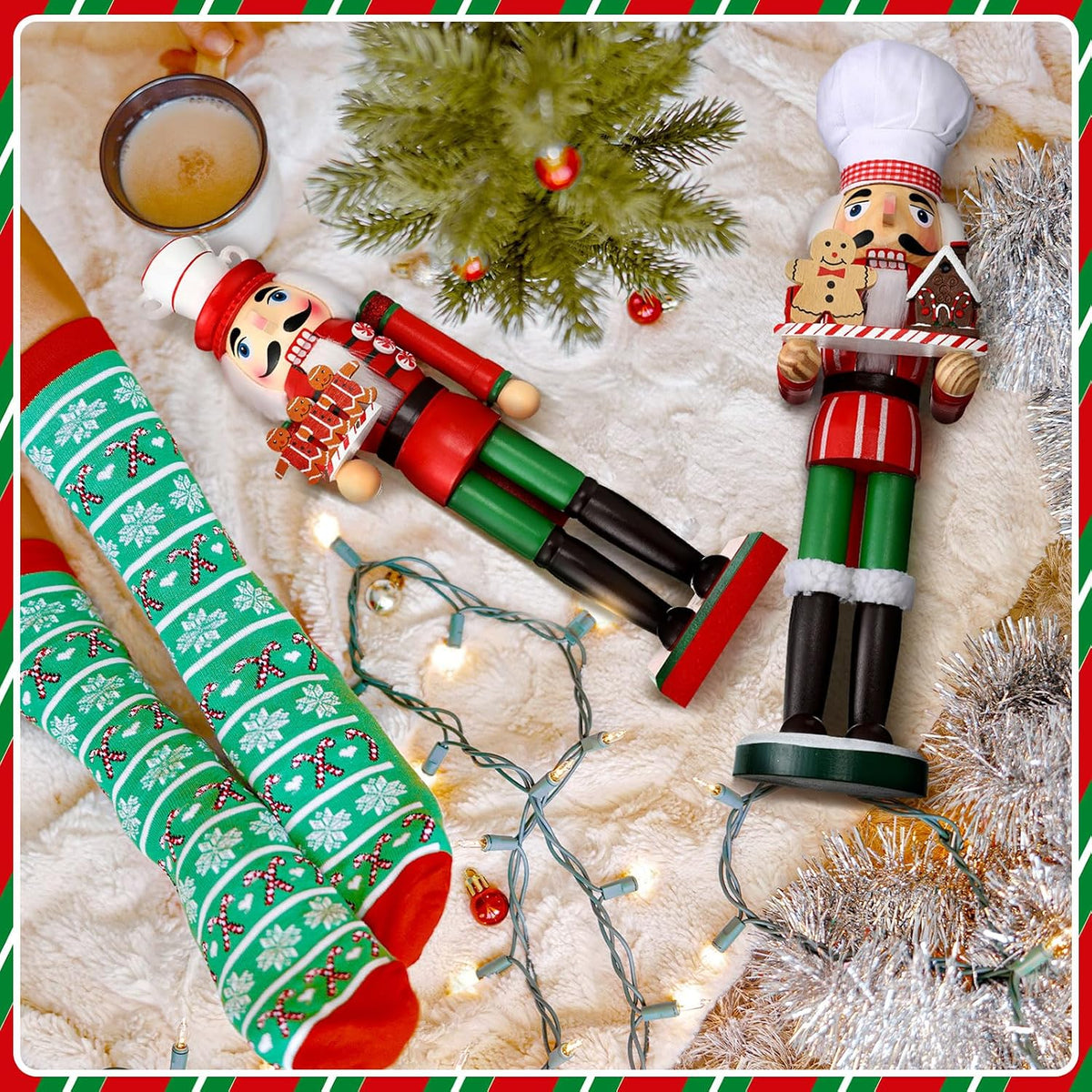 soaoo 2 pcs christmas nutcracker ornament 15'' wooden showing dimensions