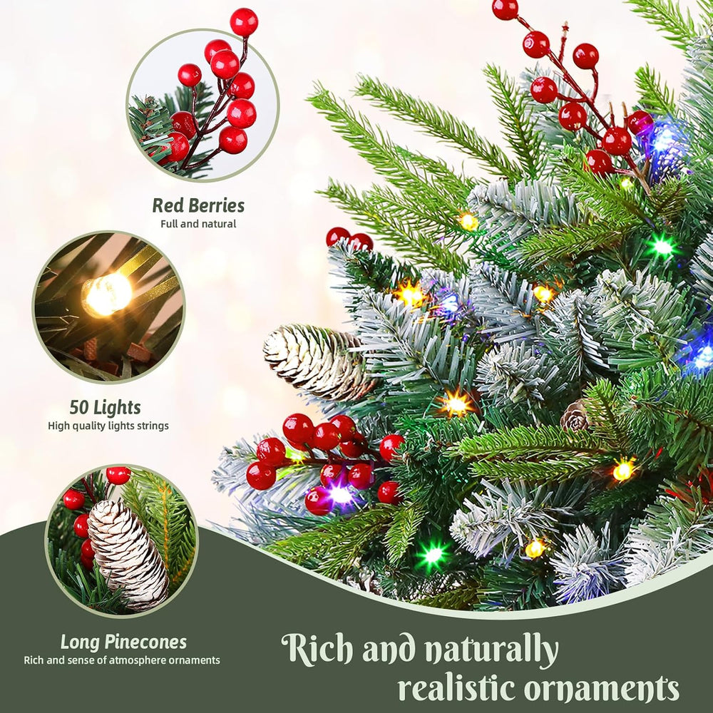2 Set Pre‑lit Artificial Christmas Urn Filler With Remote for Planter Decor