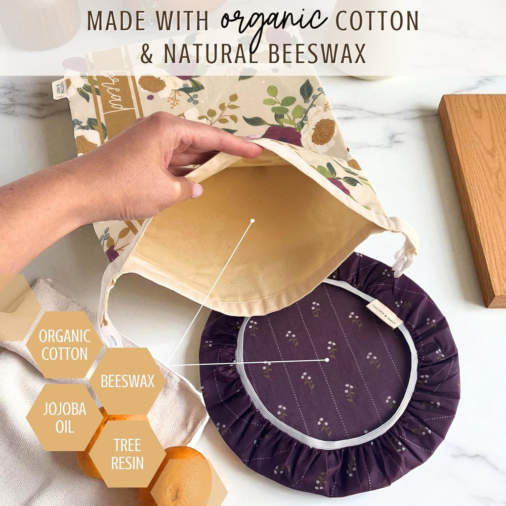 Beeswax Bread Bags for Sourdough & Bowl Cover Baker Set