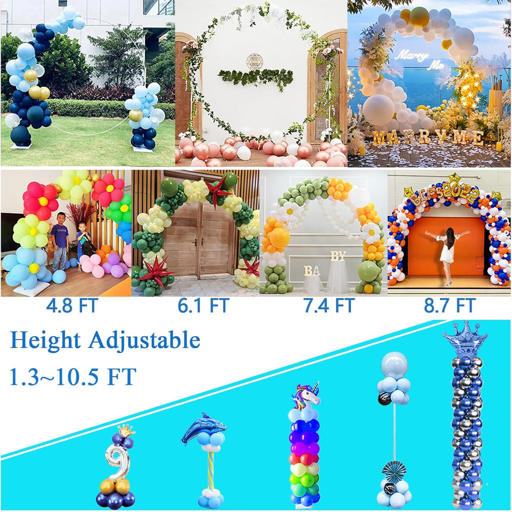 Decojoy Balloon Arch Stand, 7.5ft Large Round Backdrop Frame, Adjustable Half Circle Arch, 2 set Reusable Metal Ballon Column Kit with Base 3IN1 for Birthday, Wedding, Graduation, Shower Party