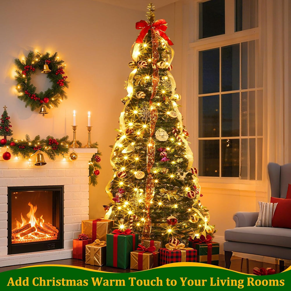 6.5FT Prelit Pop Up Christmas Tree,Dual Color Changing Lights Timer 8 Modes