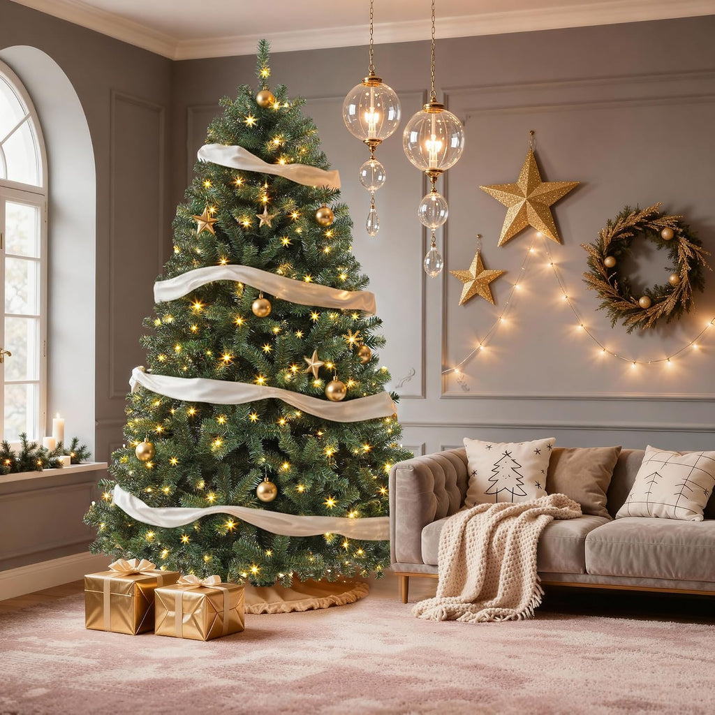 DWVO 6FT Pre-Lit Artificial Christmas Tree Green 1000 Tips 250 LED Lights