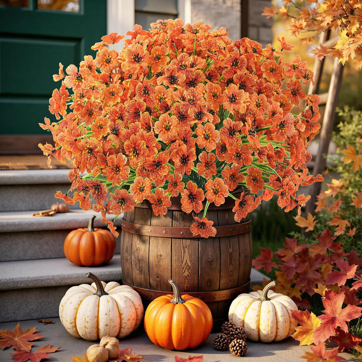 Uieke 72 Pcs Artificial Fall Flowers for Outdoors, UV Resistant Faux Mums