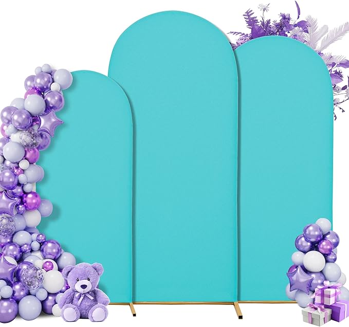 Wedding Arch Cover 7.2FT 6.6FT 6FT Arch Backdrop Cover Spandex Fitted Arch Cover for Round Top Chiara Backdrop Stand Covers for Wedding Birthday Party Baby Shower Banquet Ceremony Decoration (Set of 3)