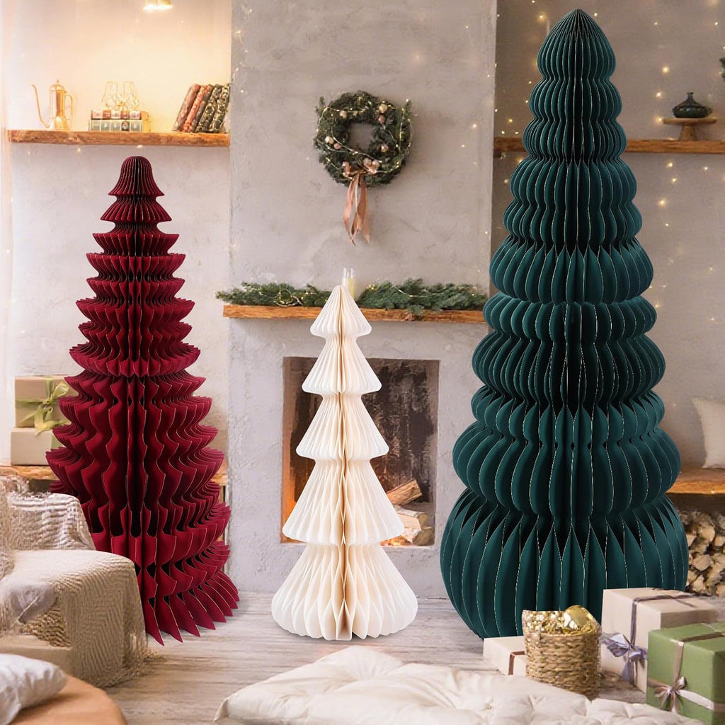 large honeycomb christmas tree,classic,green, red, white, package contents