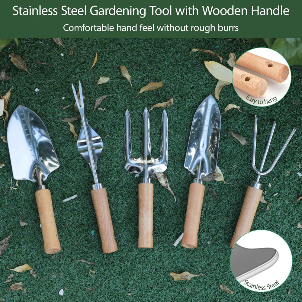 Garden Tool Set, 10 Piece Kit with Heavy Duty Folding Stool, Detachable Stora...